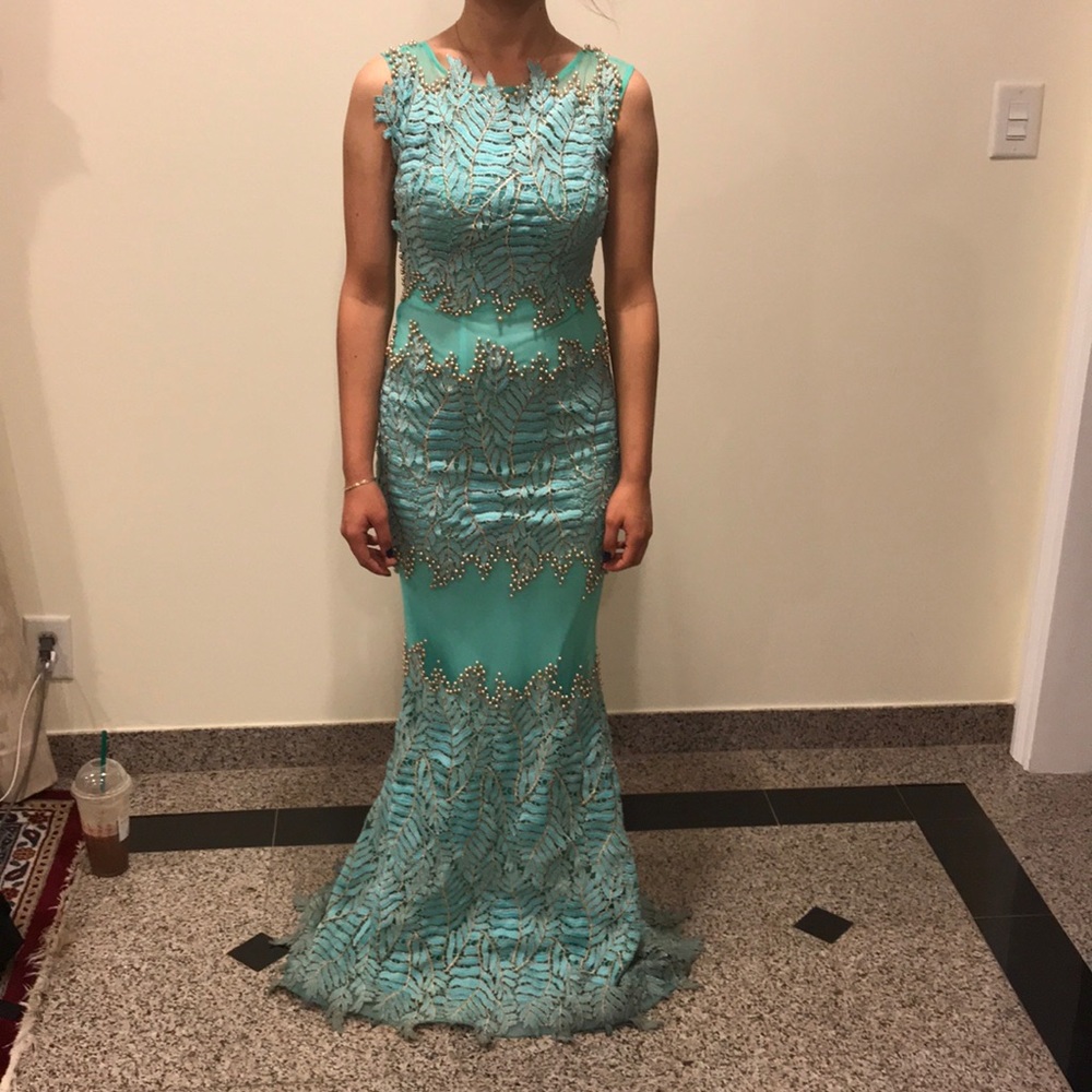 Light turquoise long sleeveless dress